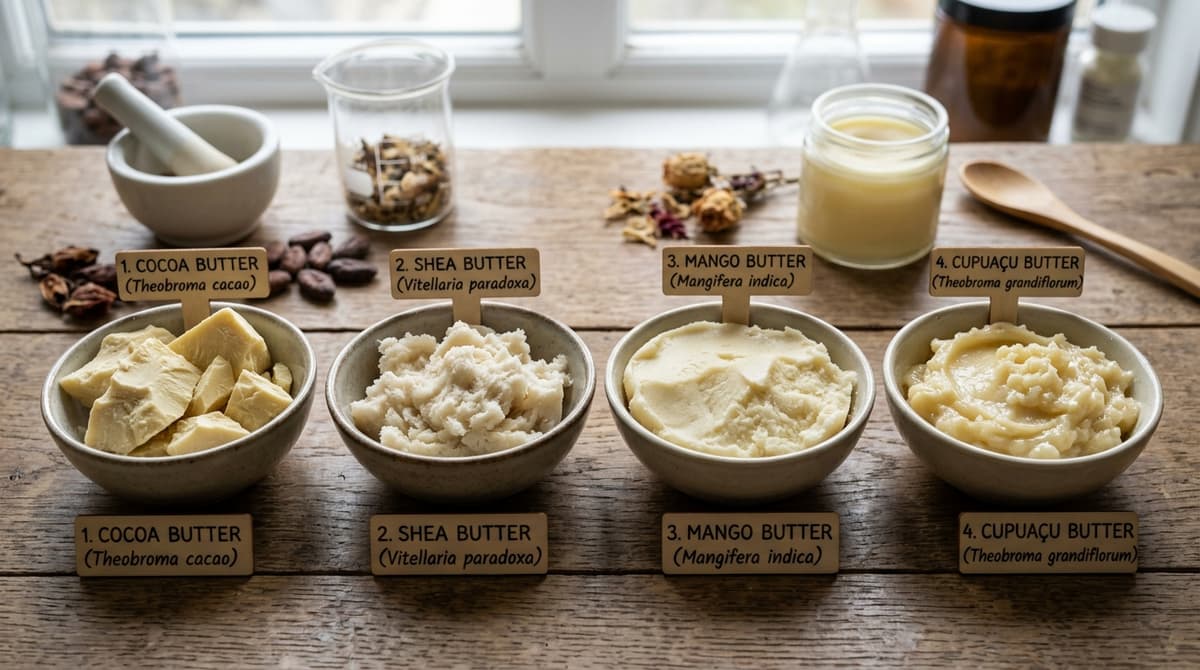 Berbagai jenis butter kosmetik: cocoa, shea, mangga, dan cupuaçu