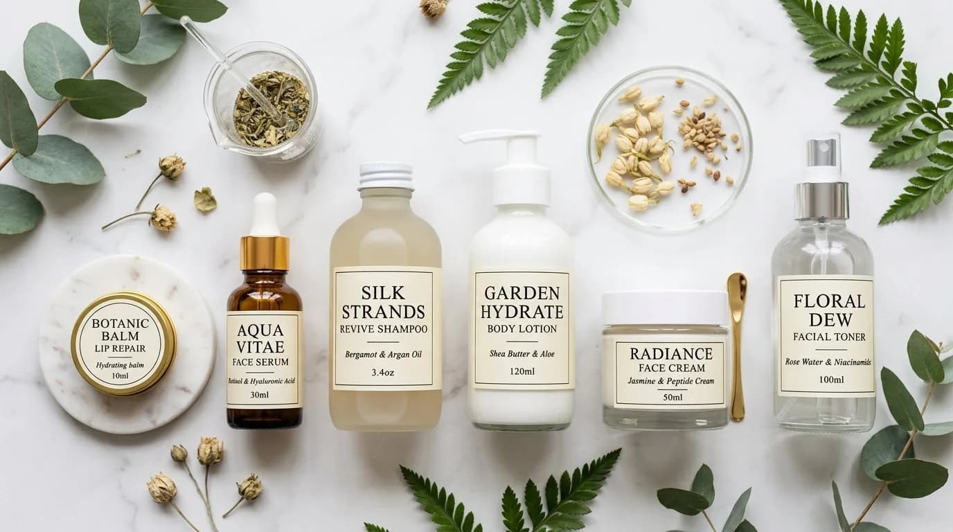 25 produk kosmetik dari kursus: serum, sampo, krim, toner