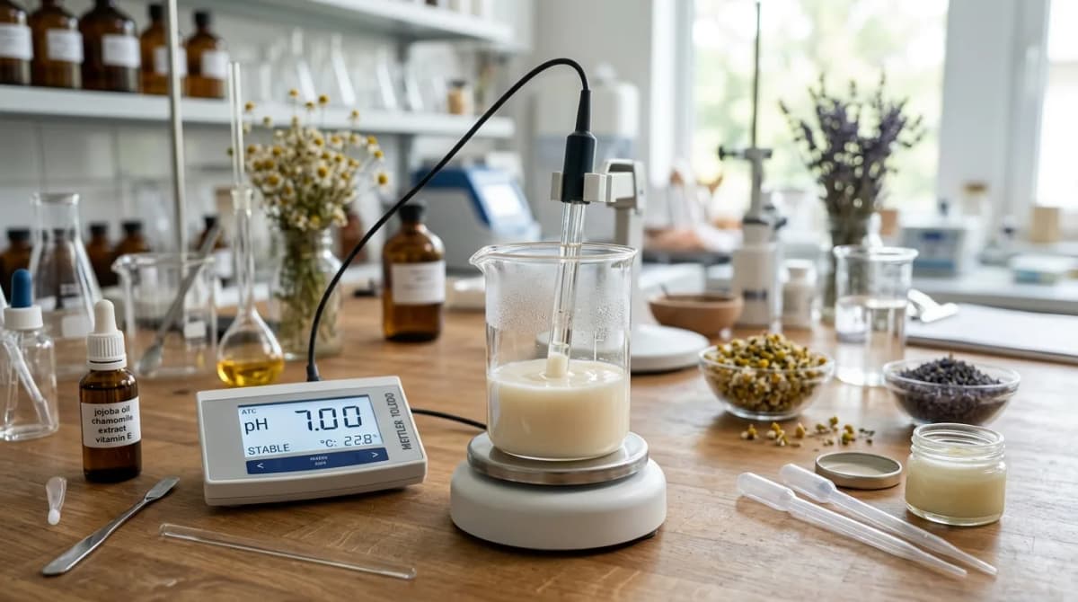 pH meter menunjukkan pH 7,0 — netralisasi berhasil