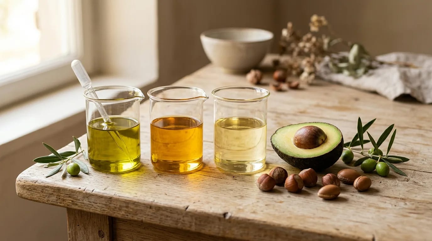 Minyak oleat: olive, avocado, argan, hazelnut, sebagai komponen utama dalam formula